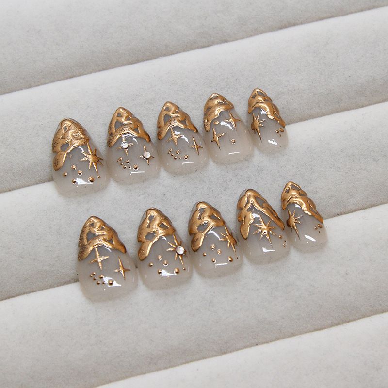 Nail art 24-piece set fake nails reusable sticker nails press-on Simple nail patch detachable nails fake nails three-dimensional irregular sun and moon to wear nail nails diamond view 4