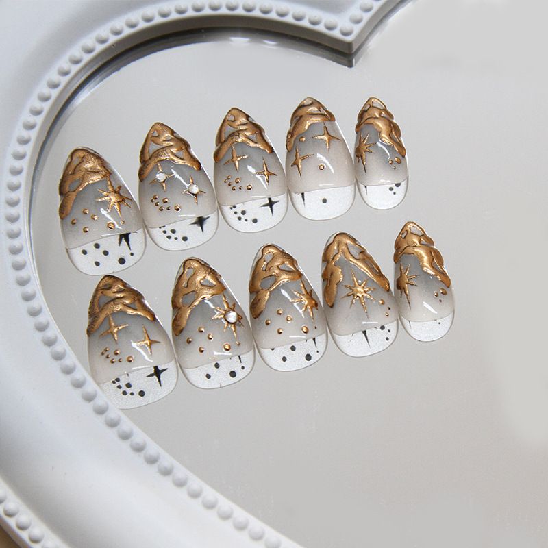 Nail art 24-piece set fake nails reusable sticker nails press-on Simple nail patch detachable nails fake nails three-dimensional irregular sun and moon to wear nail nails diamond view 2