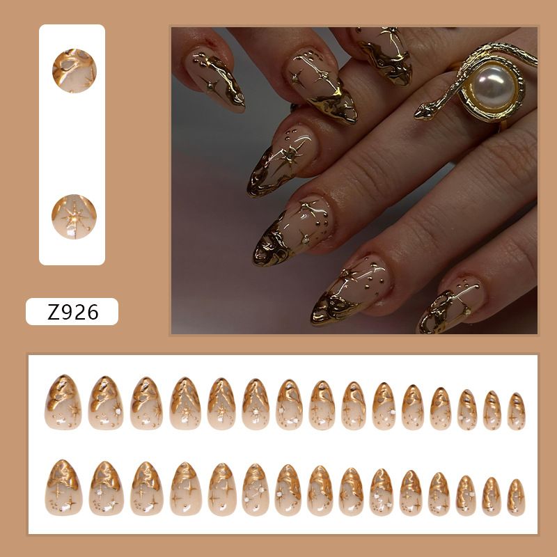 Nail art 24-piece set fake nails reusable sticker nails press-on Simple nail patch detachable nails fake nails three-dimensional irregular sun and moon to wear nail nails diamond view 3