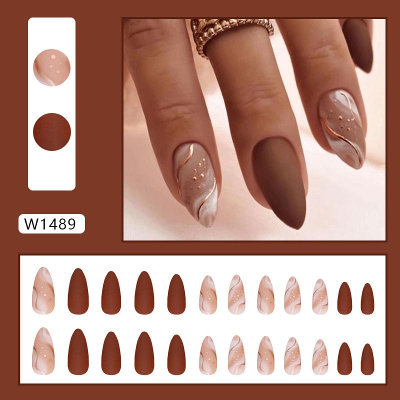Nail art 24-piece set fake nails reusable sticker nails press-on Fall/winter smudged fake nails foreign trade wearing almond-shaped almond nail line nail scrub nail