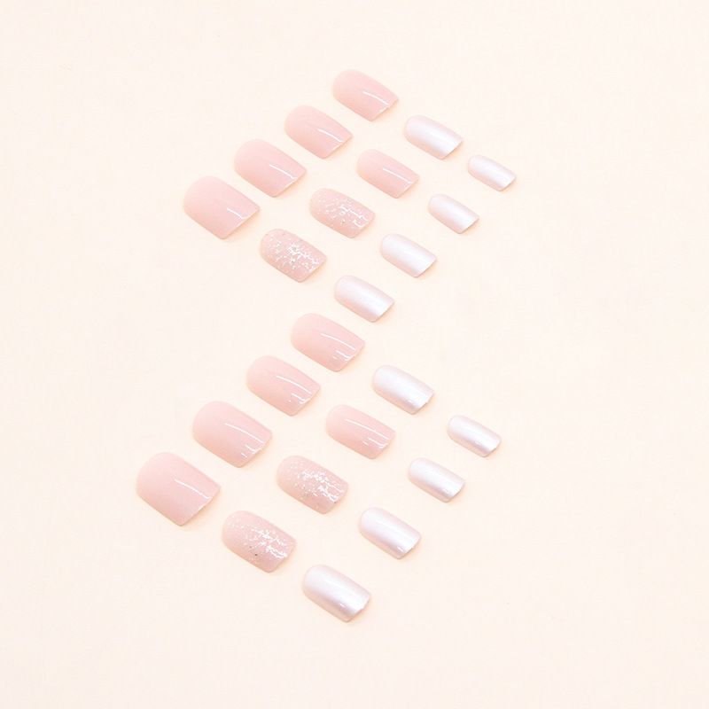 Nail art 24-piece set fake nails reusable sticker nails press-on short pink tender girl glitter pearlescent nail art is lovely, natural and sweet view 4