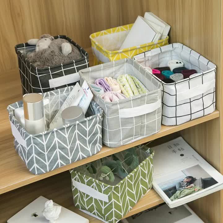 Fabric storage box cotton and linen storage box desktop storage box cosmetics storage basket underwear storage basket 14x12x20cm