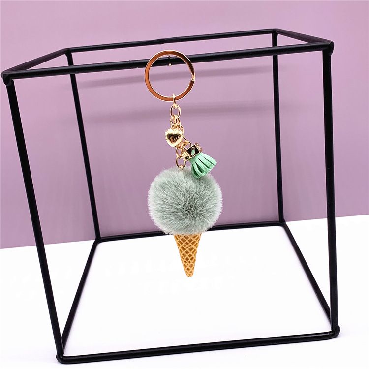 New Ice Cream Keychains for Women Men Plush Pompom Key Chain Rings Pendant Keyring Holder Charm Cute Bag Cartoon Plush Pendant