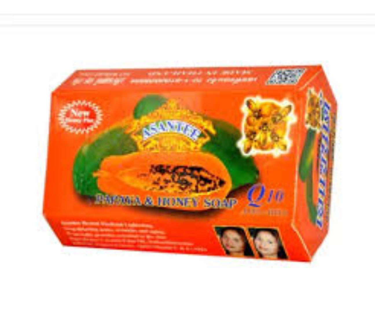 ASANTEE PAPAYA & HONEY SOAP Bars with Vitamin C,E and Q10 Skin Cleansing 4.40 Oz (Pack of 1)
