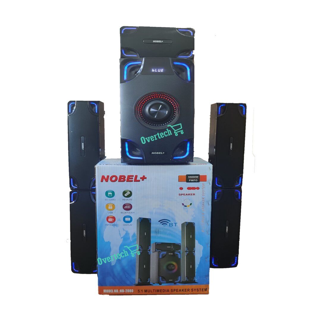 ✨🔊 NOBEL+ NB-2060 55000W PMPO Home Theater System with Dynamic LED Lights, Bluetooth, USB, SD Card, & FM Radio 🎶
