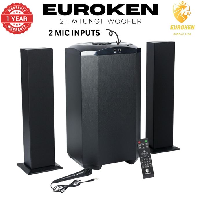 🔥🦁 Euroken EK-607 2.1CH Multimedia Speaker System 🎶 20000W PMPO 💥 Bluetooth 📡 USB 📀 HiFi Sound 🎤 Remote Control 💫 DC 12V Powered – Home Audio Beast! 🎧