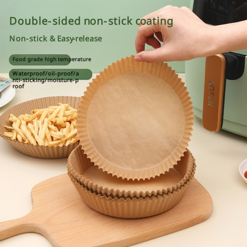 50Pcs/Set Pre-Cut Air Fryer Parchment Paper Liners - Double Sided Non-Stick Baking Sheets, Wood Pulp Disposable Round Trays for Cheesecake/Chicken/Fries (20cm Dia, Food Grade)