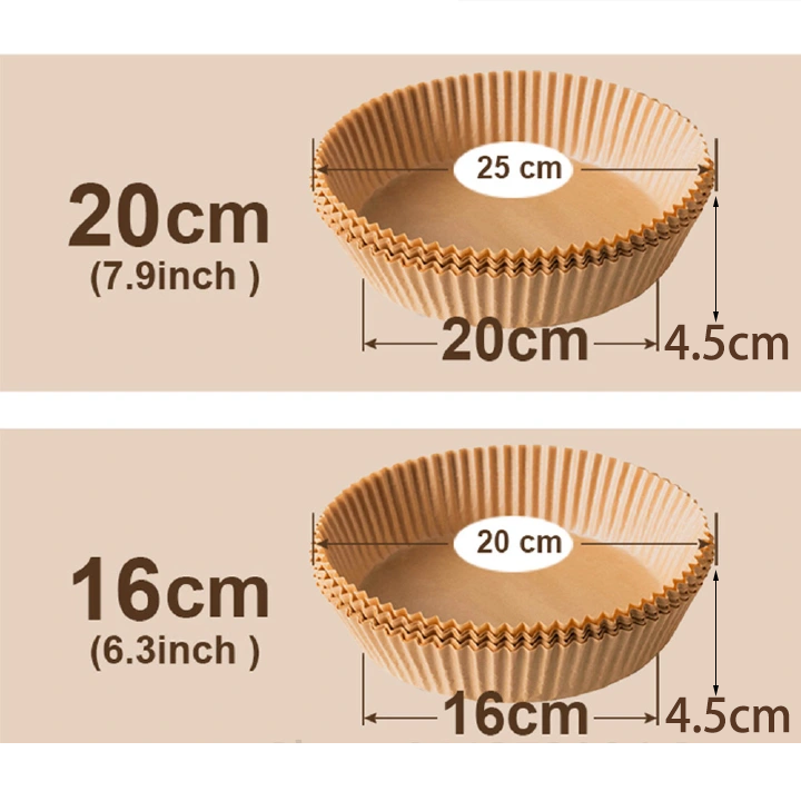 50Pcs/Set Pre-Cut Air Fryer Parchment Paper Liners - Double Sided Non-Stick Baking Sheets, Wood Pulp Disposable Round Trays for Cheesecake/Chicken/Fries (20cm Dia, Food Grade)