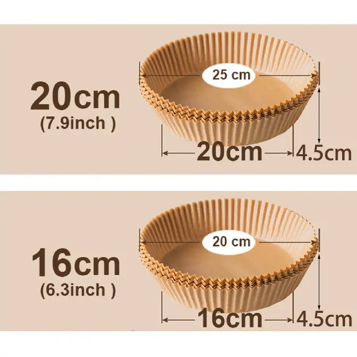 50Pcs/Set Pre-Cut Air Fryer Parchment Paper Liners - Double Sided Non-Stick Baking Sheets, Wood Pulp Disposable Round Trays for Cheesecake/Chicken/Fries (20cm Dia, Food Grade)