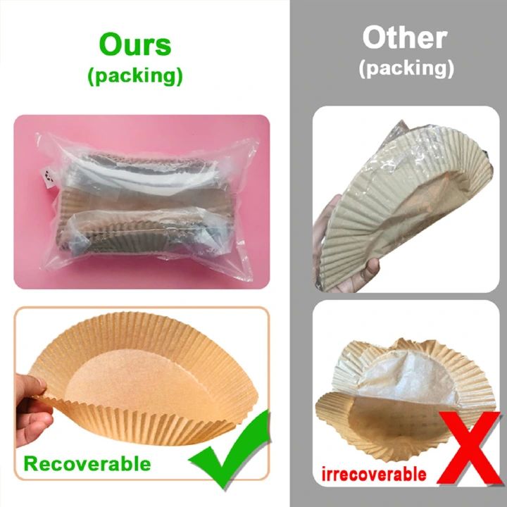 50Pcs/Set Pre-Cut Air Fryer Parchment Paper Liners - Double Sided Non-Stick Baking Sheets, Wood Pulp Disposable Round Trays for Cheesecake/Chicken/Fries (20cm Dia, Food Grade)