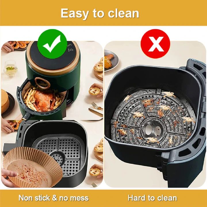 50Pcs/Set Pre-Cut Air Fryer Parchment Paper Liners - Double Sided Non-Stick Baking Sheets, Wood Pulp Disposable Round Trays for Cheesecake/Chicken/Fries (20cm Dia, Food Grade)