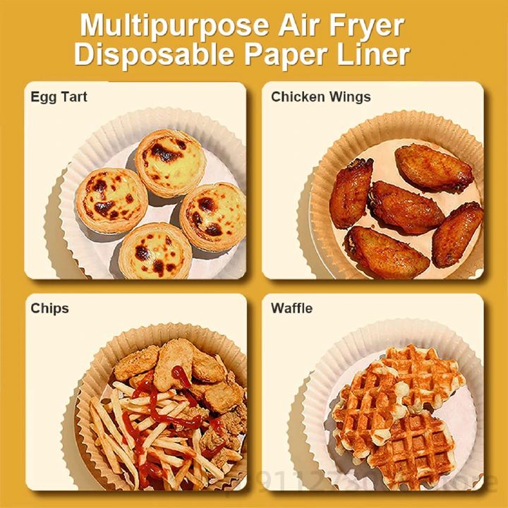 50Pcs/Set Pre-Cut Air Fryer Parchment Paper Liners - Double Sided Non-Stick Baking Sheets, Wood Pulp Disposable Round Trays for Cheesecake/Chicken/Fries (20cm Dia, Food Grade)