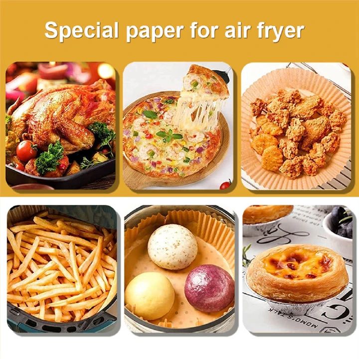 50Pcs/Set Pre-Cut Air Fryer Parchment Paper Liners - Double Sided Non-Stick Baking Sheets, Wood Pulp Disposable Round Trays for Cheesecake/Chicken/Fries (20cm Dia, Food Grade)