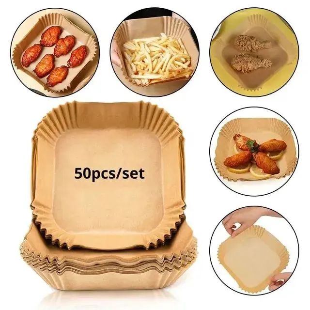 50pcs/set Air Fryer Disposable Paper Parchment Wood Pulp Steamer Cheesecake Air Fryer Accessories Baking Paper For Air Fryer(20cm Dia, Food Grade)