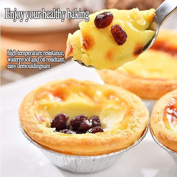 100PCS Professional 7cm Aluminum Foil Baking Cups | Commercial-Grade Disposable Tart Molds with Reinforced Ridged Design | Oven & Air Fryer Safe for Egg Tarts, Cupcakes, Mini Pies (Base 4cm/Height 2