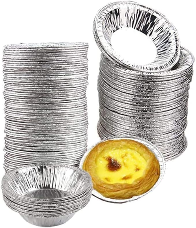 100PCS Professional 7cm Aluminum Foil Baking Cups | Commercial-Grade Disposable Tart Molds with Reinforced Ridged Design | Oven & Air Fryer Safe for Egg Tarts, Cupcakes, Mini Pies (Base 4cm/Height 2