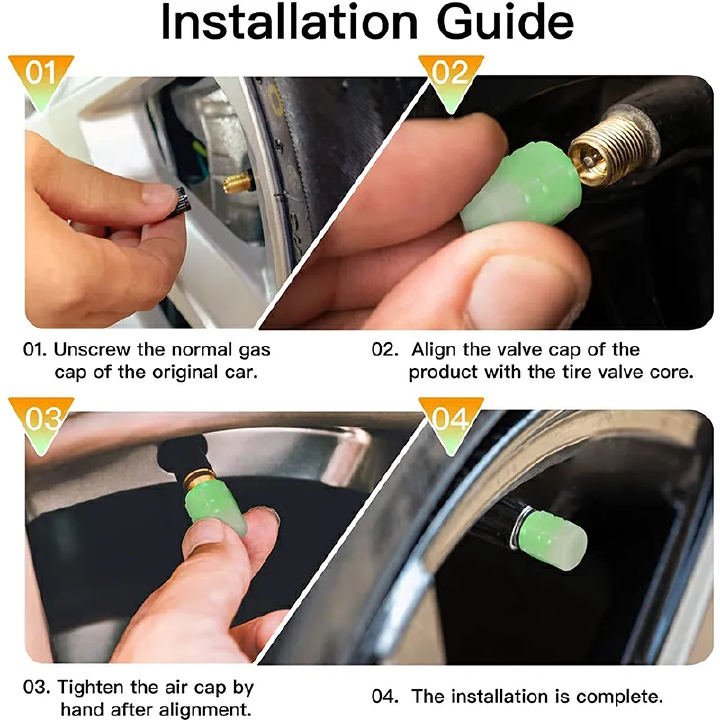 4pcs Luminous Valve Caps Fluorescent Night Glowing Car Motorcycle Bicycle Bike Wheel Tyre Hub Luminous Valve Stem Caps Decors