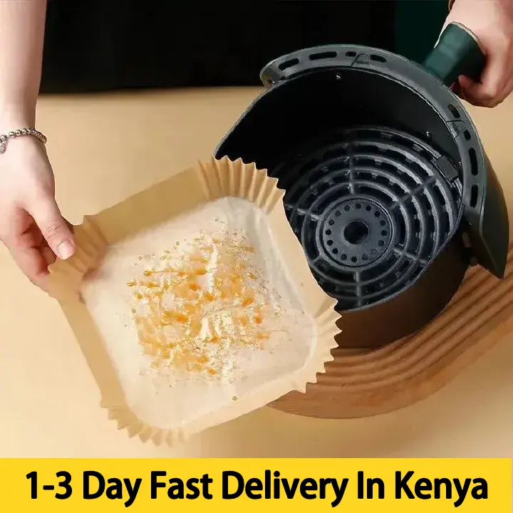50 pieces/set pre cut air fryer parchment lined double-sided non stick baking tray, disposable wood pulp square tray, disposable wood pulp circular tray, used for cheesecake/chicken/french fries (diam