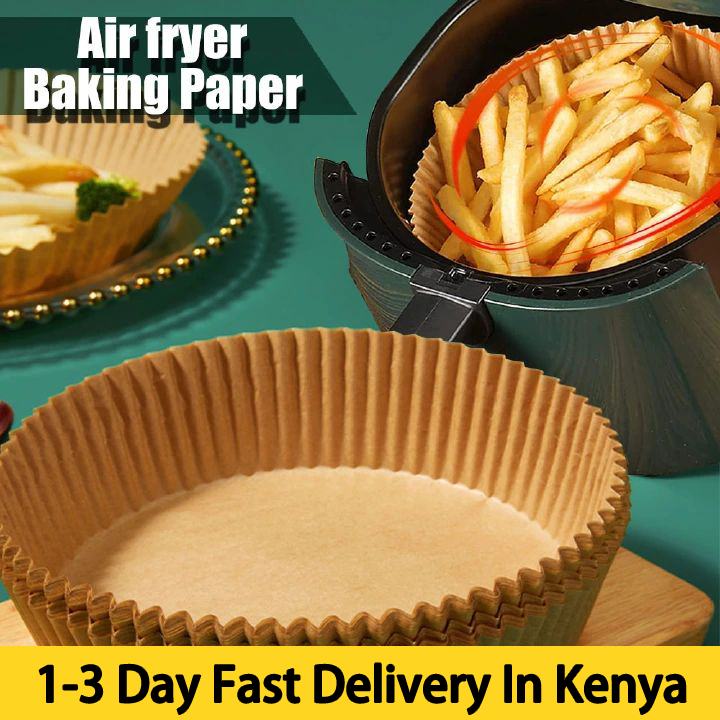 50Pcs/Set Pre-Cut Air Fryer Parchment Paper Liners - Double Sided Non-Stick Baking Sheets, Wood Pulp Disposable Round Trays for Cheesecake/Chicken/Fries (20cm Dia, Food Grade)