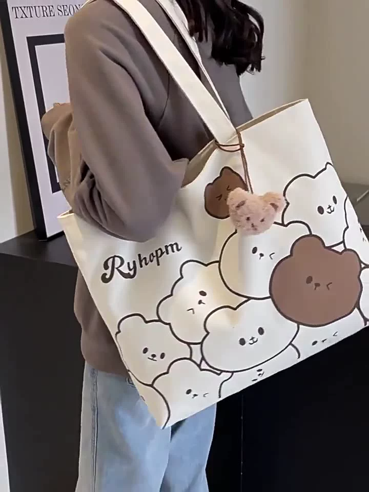 Versatile Canvas Tote Bag Japanese Anime Style Large Shopper Bag for School, Work, Travel, Beach