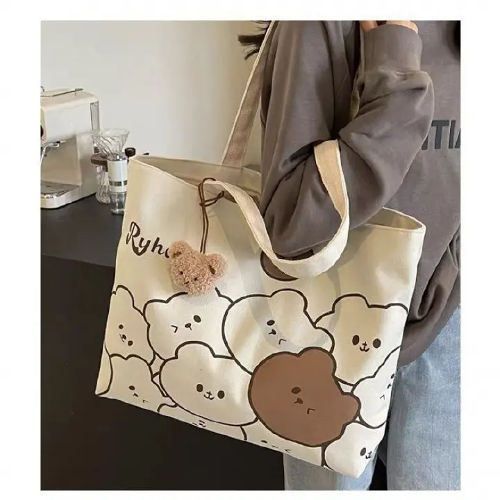 Versatile Canvas Tote Bag Japanese Anime Style Large Shopper Bag for School, Work, Travel, Beach