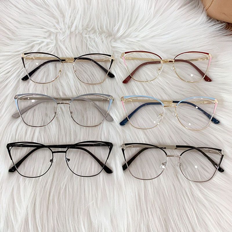 1 pair of new high-end INS style metal cat eye glasses with ultra light frame artistic Women's fashion glasses, day and night dual-use - lens photochromic, lens anti blue light, can effectively protec