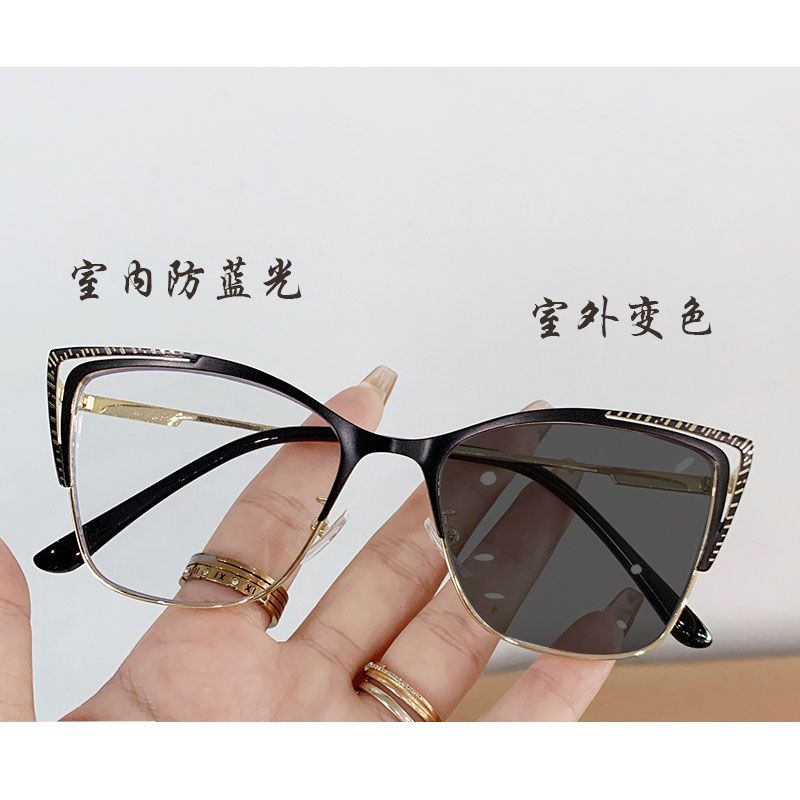 1-Pack Women'S Photochromic Cat Eye Frame Glasses Fashion Retro Glasses