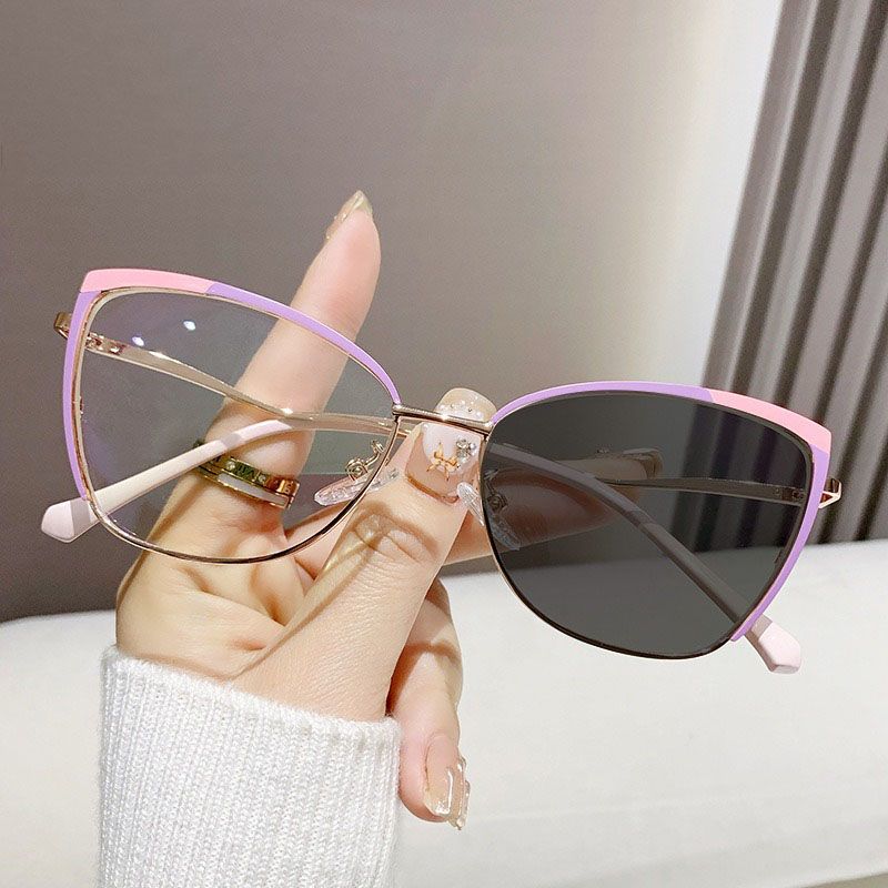 Cat Eye Anti Blue Light Reading Glasses Women 2025 Double Colors Eyewear Metal Frame Fashion Pink Optical Eyeglasses Spectacles