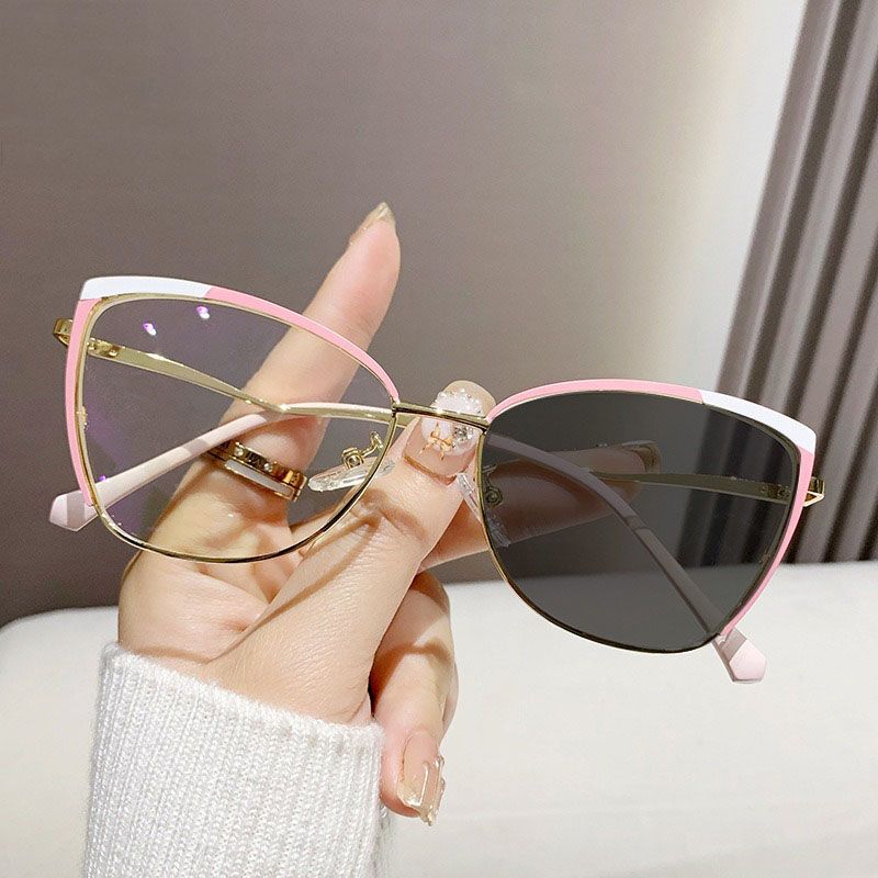 Cat Eye Anti Blue Light Reading Glasses Women 2025 Double Colors Eyewear Metal Frame Fashion Pink Optical Eyeglasses Spectacles