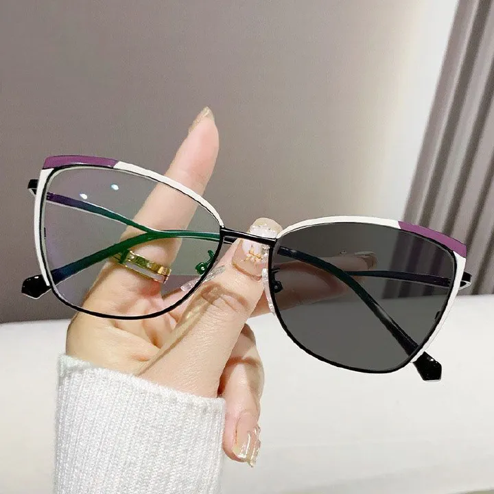 Cat Eye Anti Blue Light Reading Glasses Women 2025 Double Colors Eyewear Metal Frame Fashion Pink Optical Eyeglasses Spectacles
