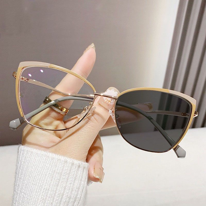 Cat Eye Anti Blue Light Reading Glasses Women 2025 Double Colors Eyewear Metal Frame Fashion Pink Optical Eyeglasses Spectacles
