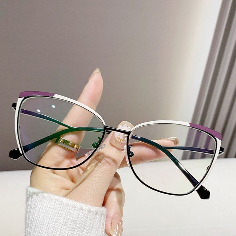 Cat Eye Anti Blue Light Reading Glasses Women 2025 Double Colors Eyewear Metal Frame Fashion Pink Optical Eyeglasses Spectacles