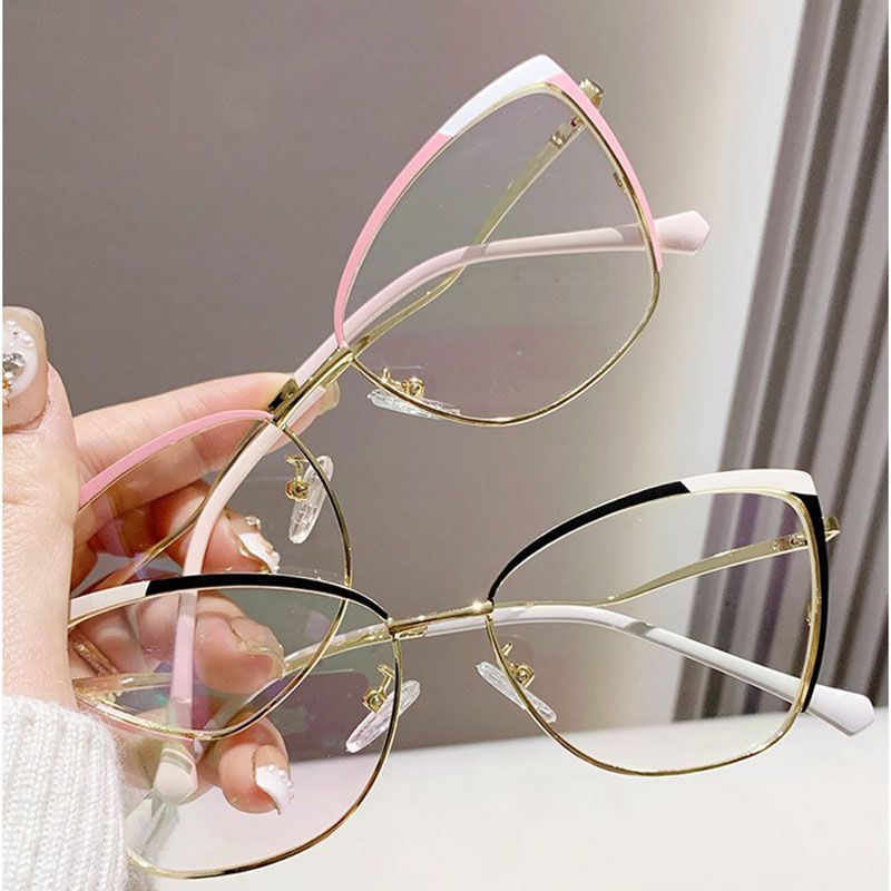 Cat Eye Anti Blue Light Reading Glasses Women 2025 Double Colors Eyewear Metal Frame Fashion Pink Optical Eyeglasses Spectacles