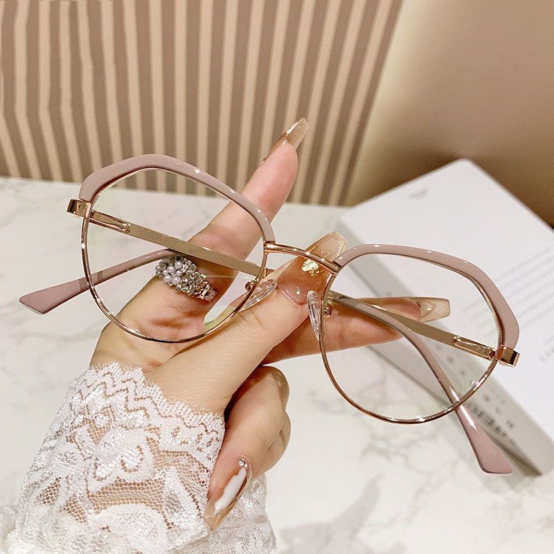 Metal Photochromic Semi Rimless Glasses Spring Hinge Anti-Blue Light Optical Luxury Eyeglasses Prescription Outdoor Spectacles