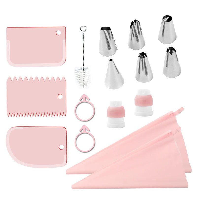 14/16 PCS Piping Bag Tips Set, Piping Nozzles Cake Decorating Tool with Scraper Clean Brush Stainless Tips, Reusable Thickened Silicone Bag, Baking Supplies DIY Tools for Icing Puff Cookie Cupcake