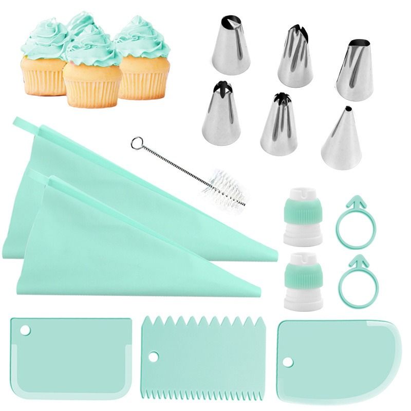 14/16 PCS Piping Bag Tips Set, Piping Nozzles Cake Decorating Tool with Scraper Clean Brush Stainless Tips, Reusable Thickened Silicone Bag, Baking Supplies DIY Tools for Icing Puff Cookie Cupcake