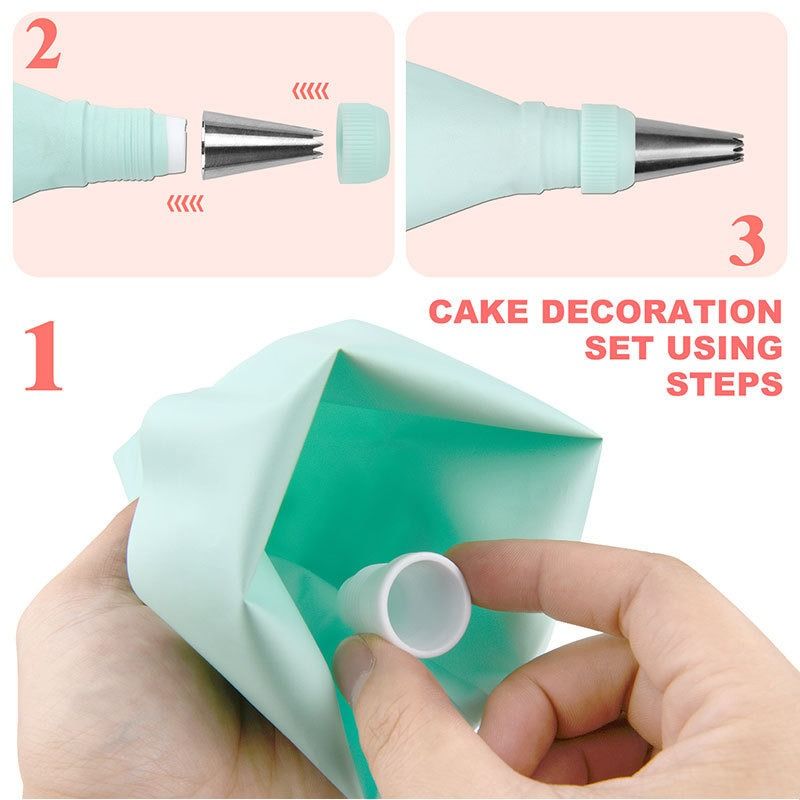 14/16 PCS Piping Bag Tips Set, Piping Nozzles Cake Decorating Tool with Scraper Clean Brush Stainless Tips, Reusable Thickened Silicone Bag, Baking Supplies DIY Tools for Icing Puff Cookie Cupcake