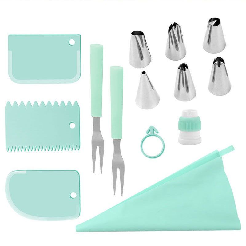 14/16 PCS Piping Bag Tips Set, Piping Nozzles Cake Decorating Tool with Scraper Clean Brush Stainless Tips, Reusable Thickened Silicone Bag, Baking Supplies DIY Tools for Icing Puff Cookie Cupcake