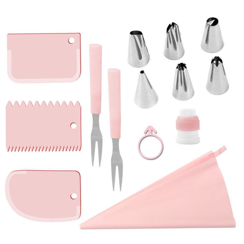 14/16 PCS Piping Bag Tips Set, Piping Nozzles Cake Decorating Tool with Scraper Clean Brush Stainless Tips, Reusable Thickened Silicone Bag, Baking Supplies DIY Tools for Icing Puff Cookie Cupcake