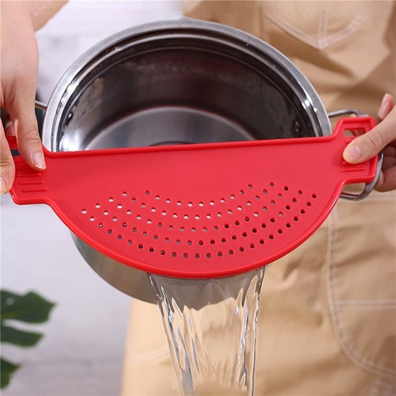 Plastic drainer, crescent shaped pot funnel, food filter board, drainage sieve with handle, suitable for pasta, vegetables, fruits, colander, kitchen utensils, pad