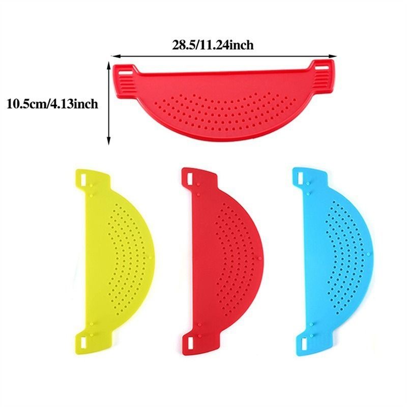 Plastic drainer, crescent shaped pot funnel, food filter board, drainage sieve with handle, suitable for pasta, vegetables, fruits, colander, kitchen utensils, pad
