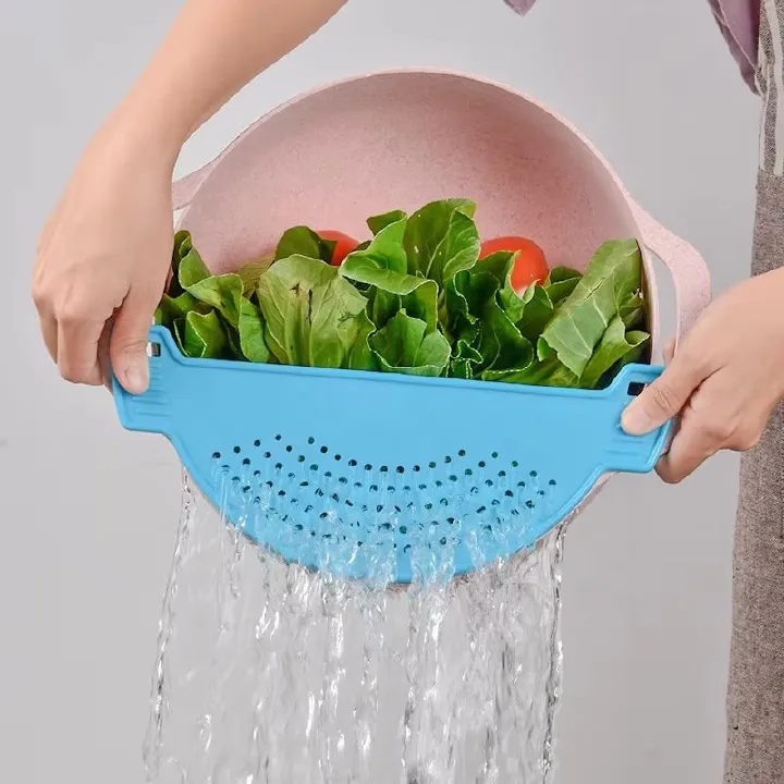 Plastic drainer, crescent shaped pot funnel, food filter board, drainage sieve with handle, suitable for pasta, vegetables, fruits, colander, kitchen utensils, pad