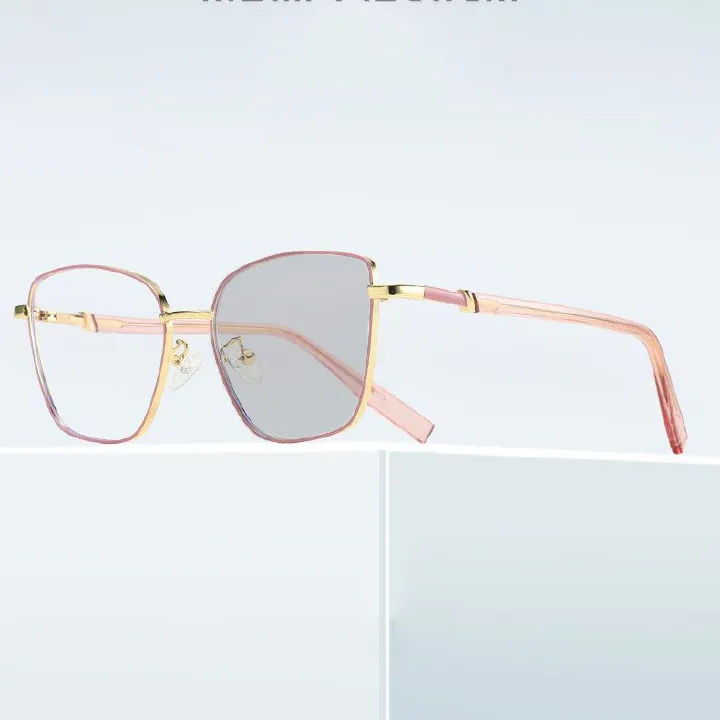 1pc Women's Photochromic Fashion Glasses with Cat Eye Metal Frame and Hollow Design Set with Diamonds, Suitable for Driving and Daily Wear