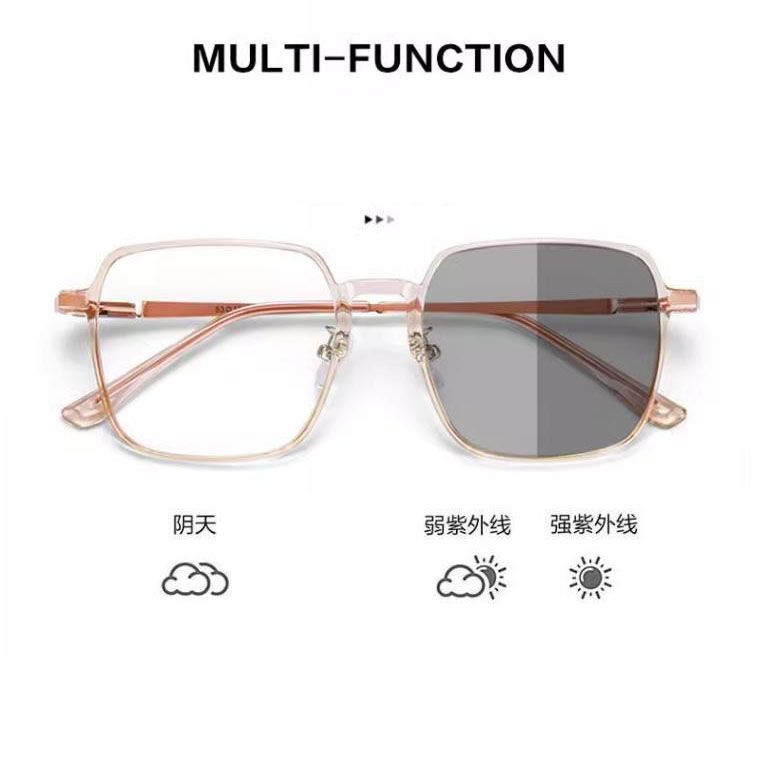 Hot selling fashionable square photochromic lens glasses with anti blue light and Women photochromic frame glasses