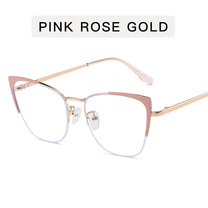 Women's Trendy Cat's Eye Half Frame Eyeglasses Anti Blue Light Eyewear for Ladies Metal Frame Fashion Glasses