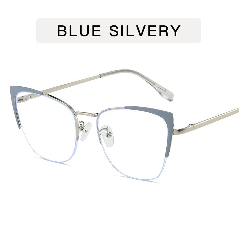 Women's Trendy Cat's Eye Half Frame Eyeglasses Anti Blue Light Eyewear for Ladies Metal Frame Fashion Glasses