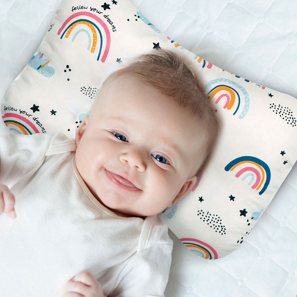 Baby Toddler Infant Cotton Nursing Pillow Infant Newborn Sleep Concave Cartoon Printed Cushion Pillow Baby Support Pillow Head and Neck Support for Baby Newborn Head Pillows for Kids Toddler