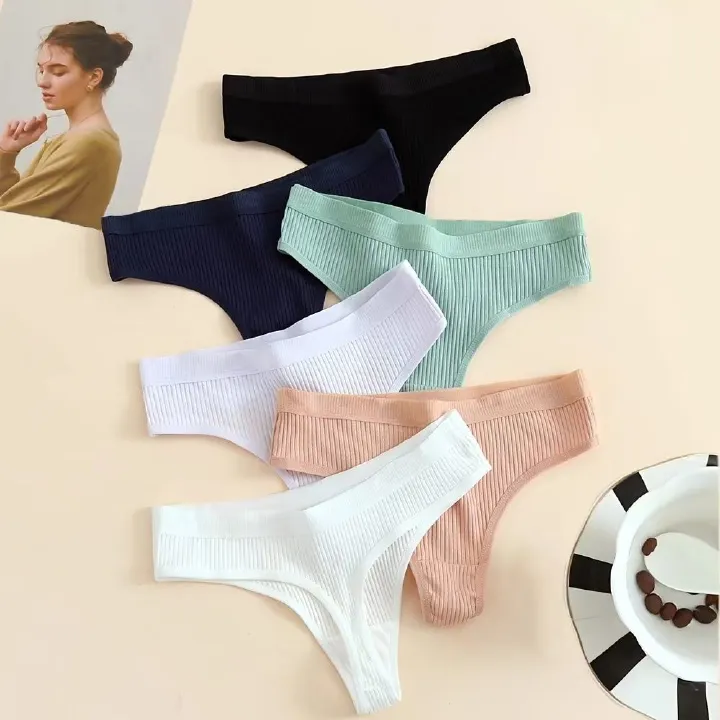 6-Pack Women's Seamless Ribbed Sports Panties, Breathable & Comfortable, Premium Cotton Blend Underwear Breathable Seamless Thongs: Comfortable Women's Underwear panties