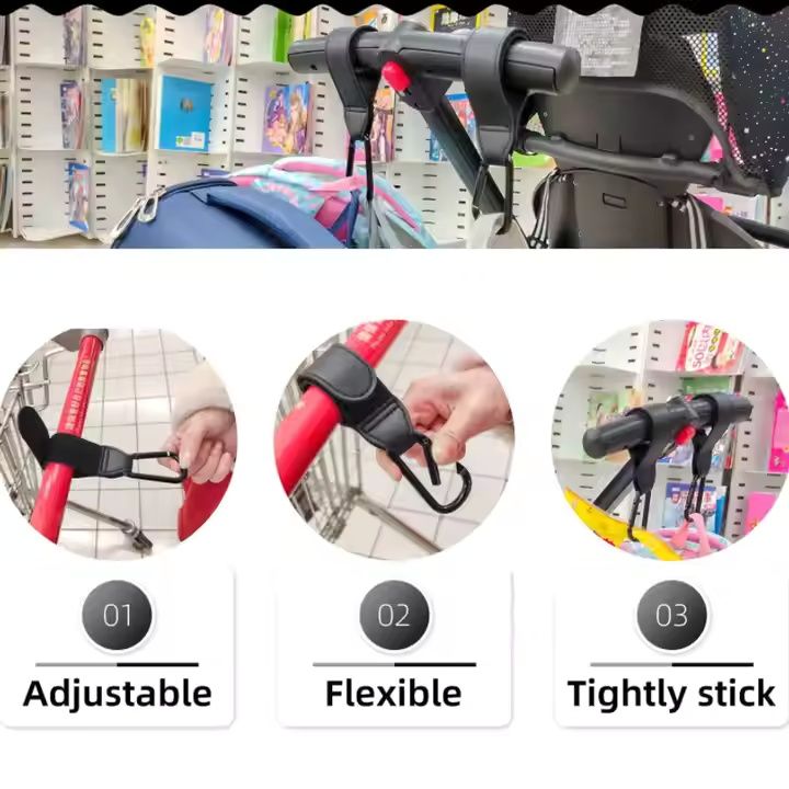2 Pack Stroller Hooks, Stroller Straps for Diaper Bags,Adjustable Stroller Carabiner Clip,Baby Stroller Accessories for nuna,Uppababy,Bob,Hook for Bike,Scooter,Wheelchair,Walker Accessorie