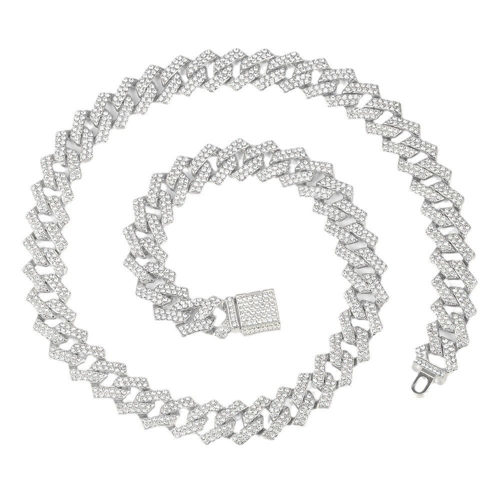 Men's Women's Hip-Hop Style Cuban Chain Full Diamond European American Alloy Material Trendy Personalized Hiphop Cool Party